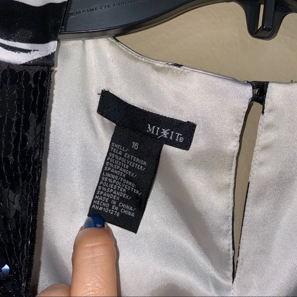 MIXIT Black & White Sequined Cocktail Dress sz 16 - Picture 5 of 7